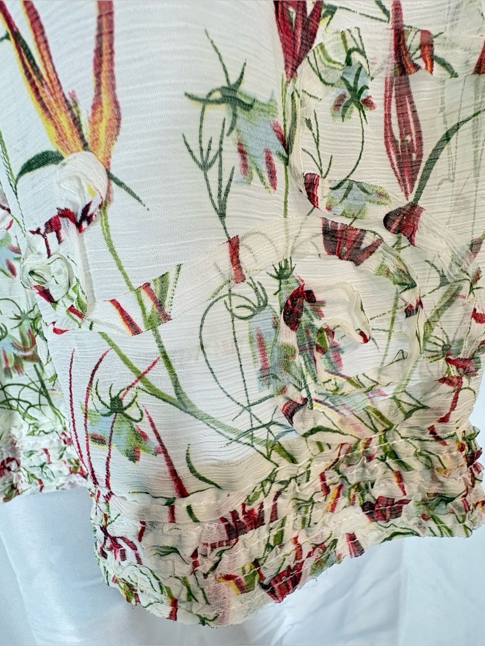 Max Studio floral print dress vintage ecru, green red floral print ruffled large - Picture 6 of 16